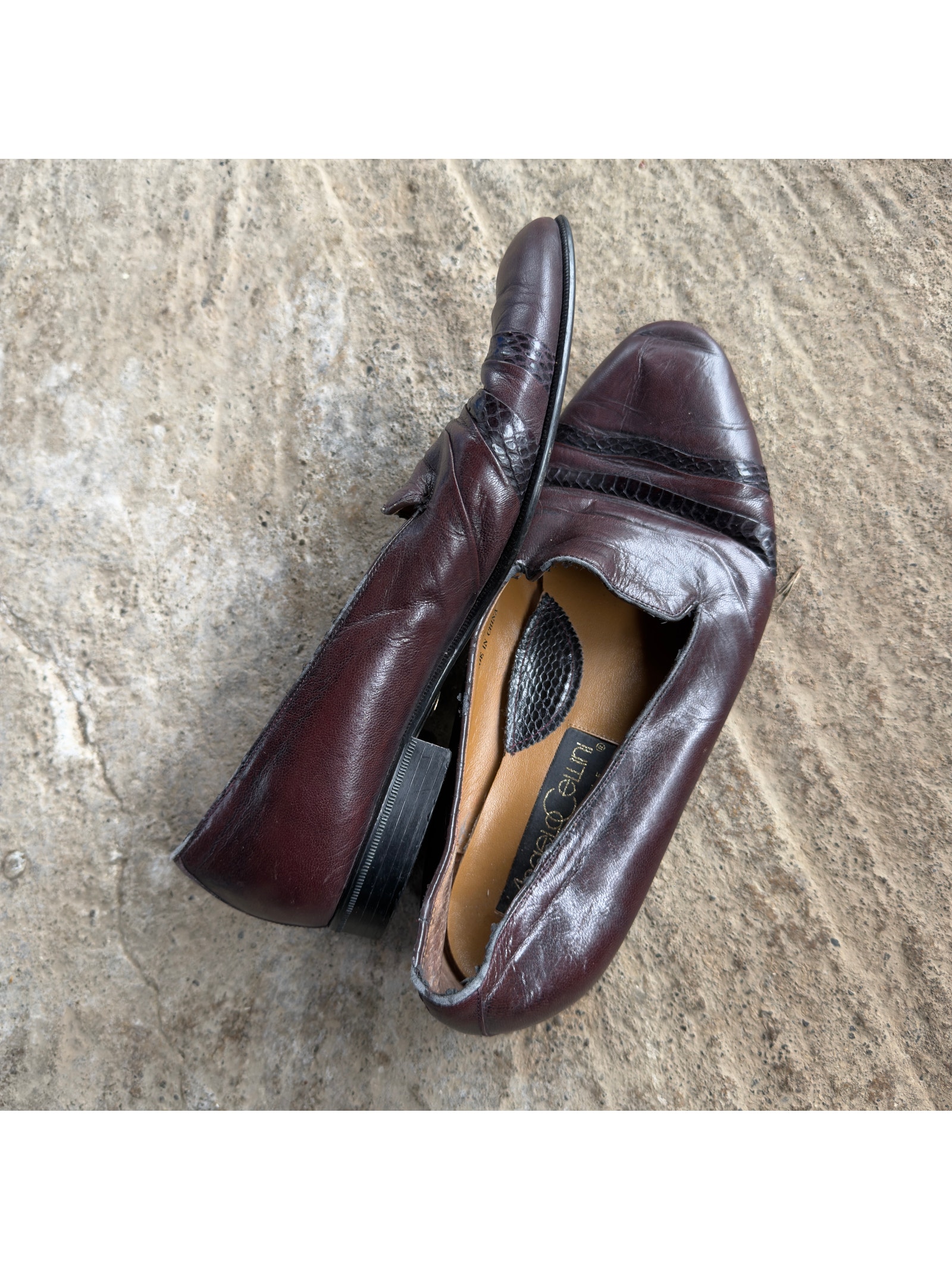 Vtg Angelo Cellini Burgundy Red Dress Loafers Southwestern Genuine Snake 105d